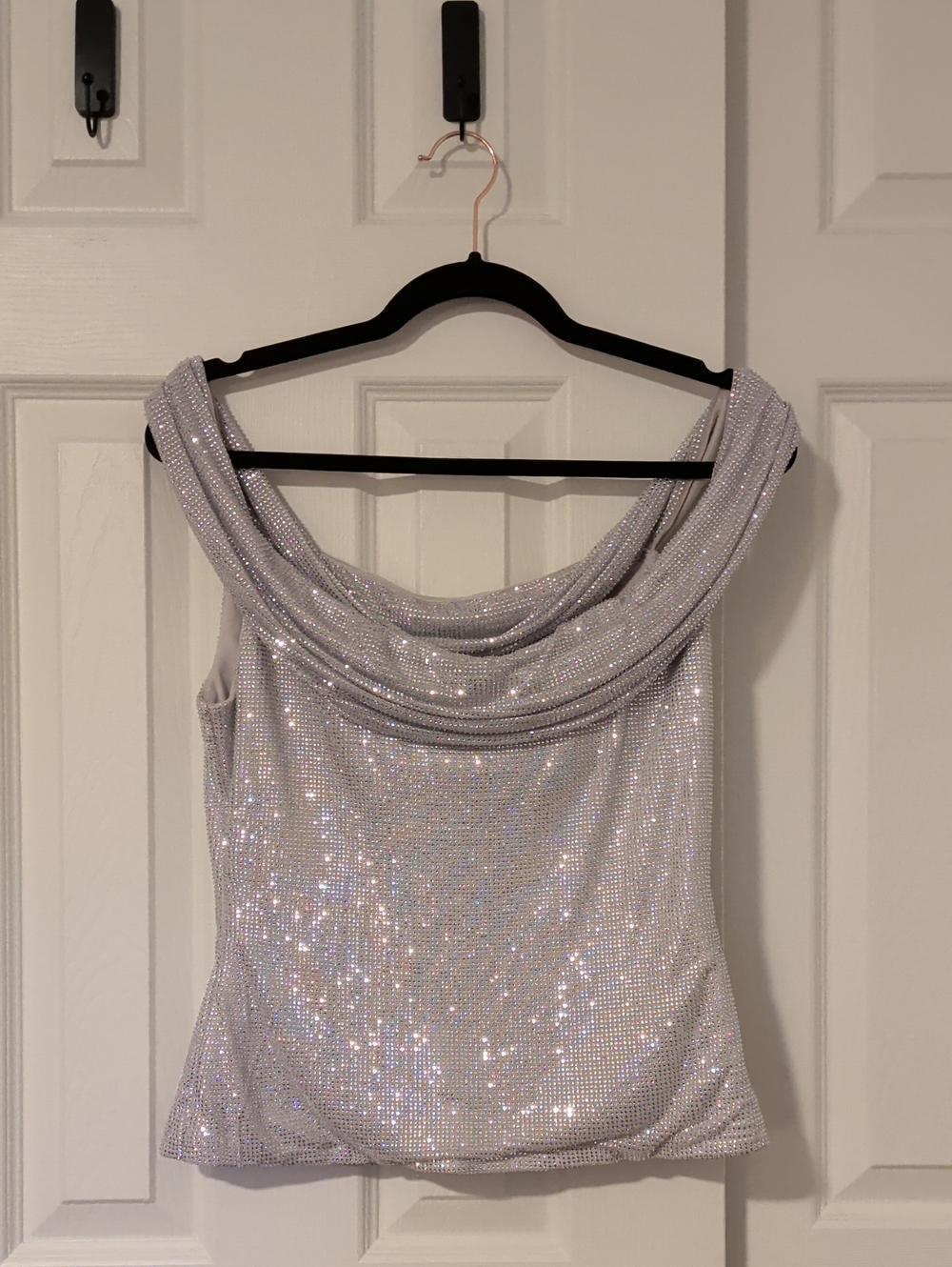 Zara Silver Sequin Cowl Neck Top